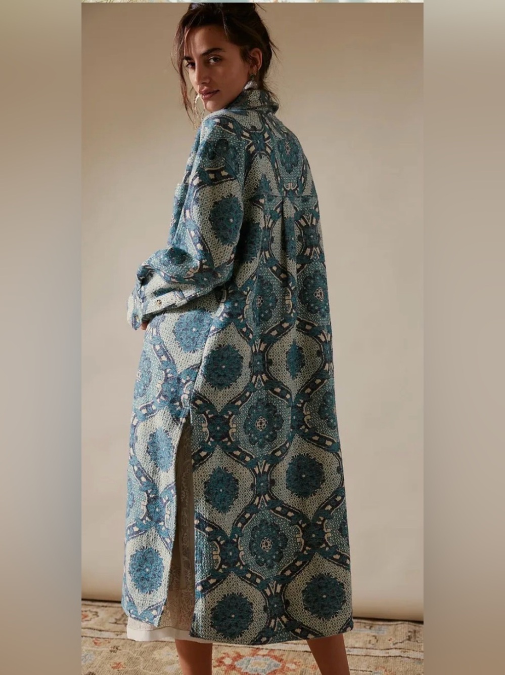 FREE PEOPLE x We The Free Brick Lane Jacquard Maxi Shirt Jacket size medium - Picture 5 of 16